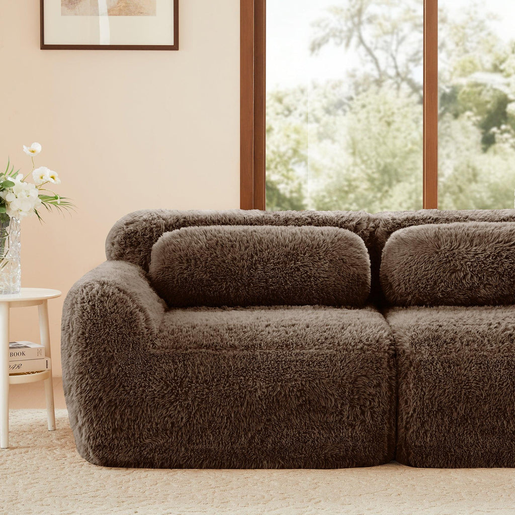 Modular Sofa - Plush, No Assembly | 80'' Fabric, Anti-Slip placed in a cozy living room, emphasizing its plush backrest and anti-slip base.
