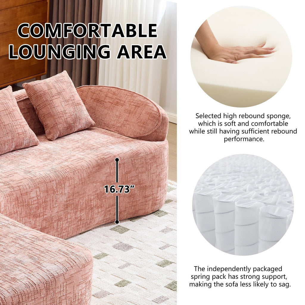 Pink Chenille L-Shaped Sofa Perfect for Living Room.