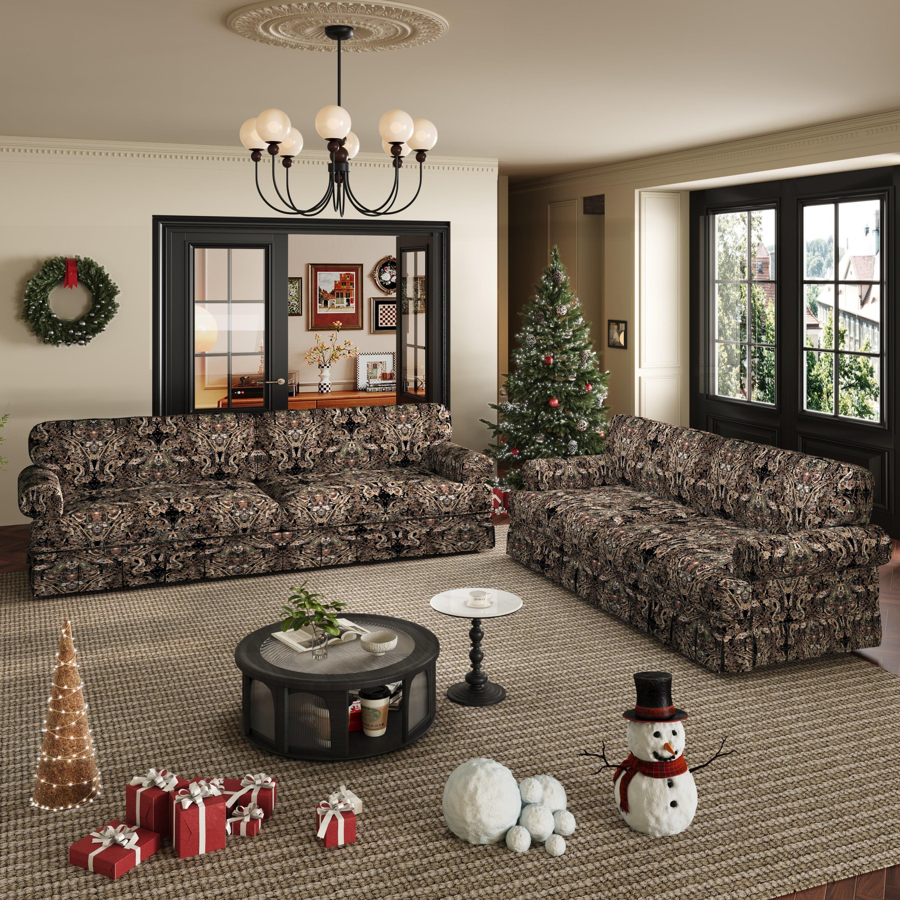 Black Floral Cloud Couch - 3&4-Seater Oxford Fabric Sofa.