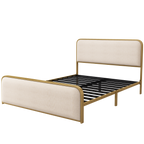 Queen Metal Bed Frame with Upholstered Headboard and Storage.