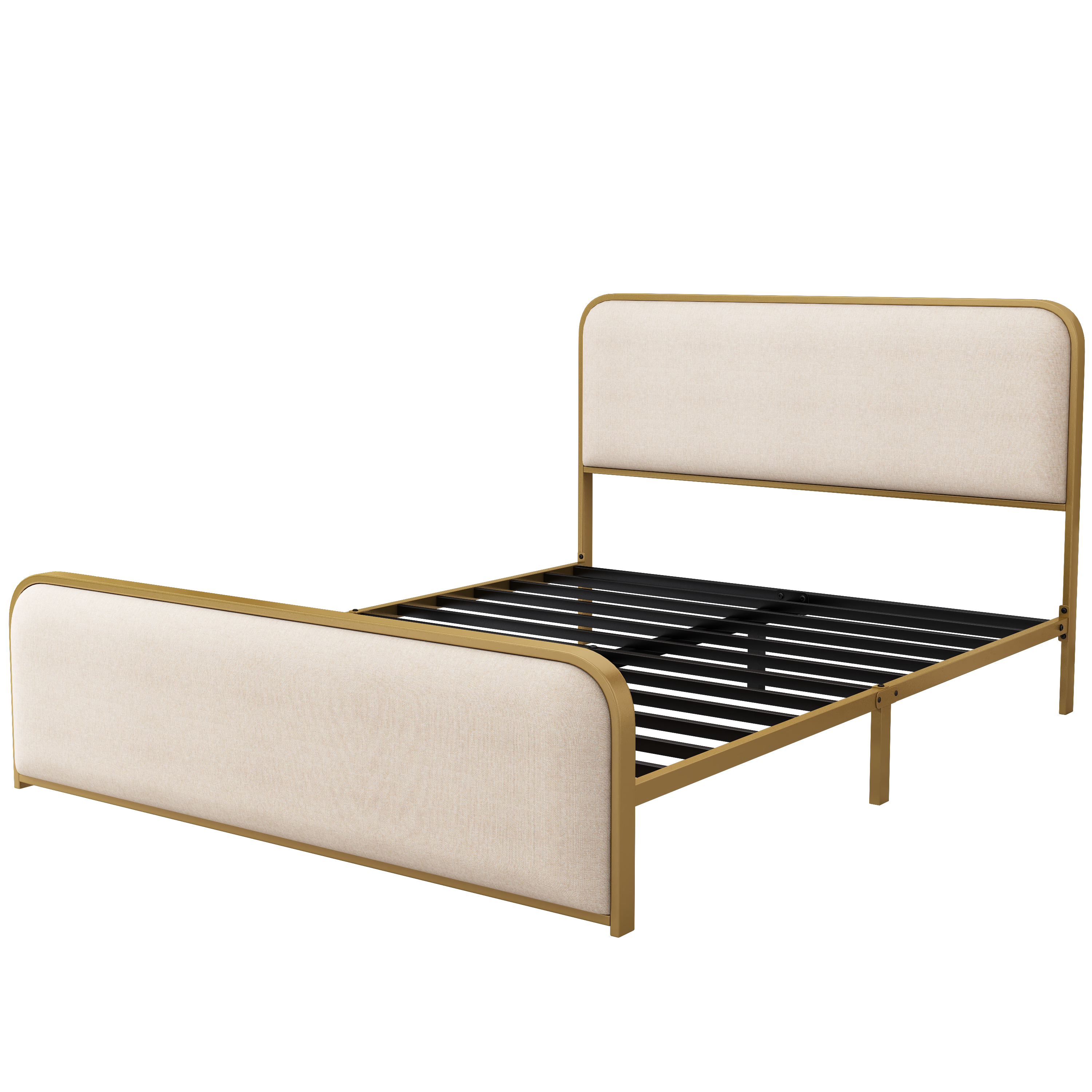 Queen Metal Bed Frame with Upholstered Headboard and Storage.