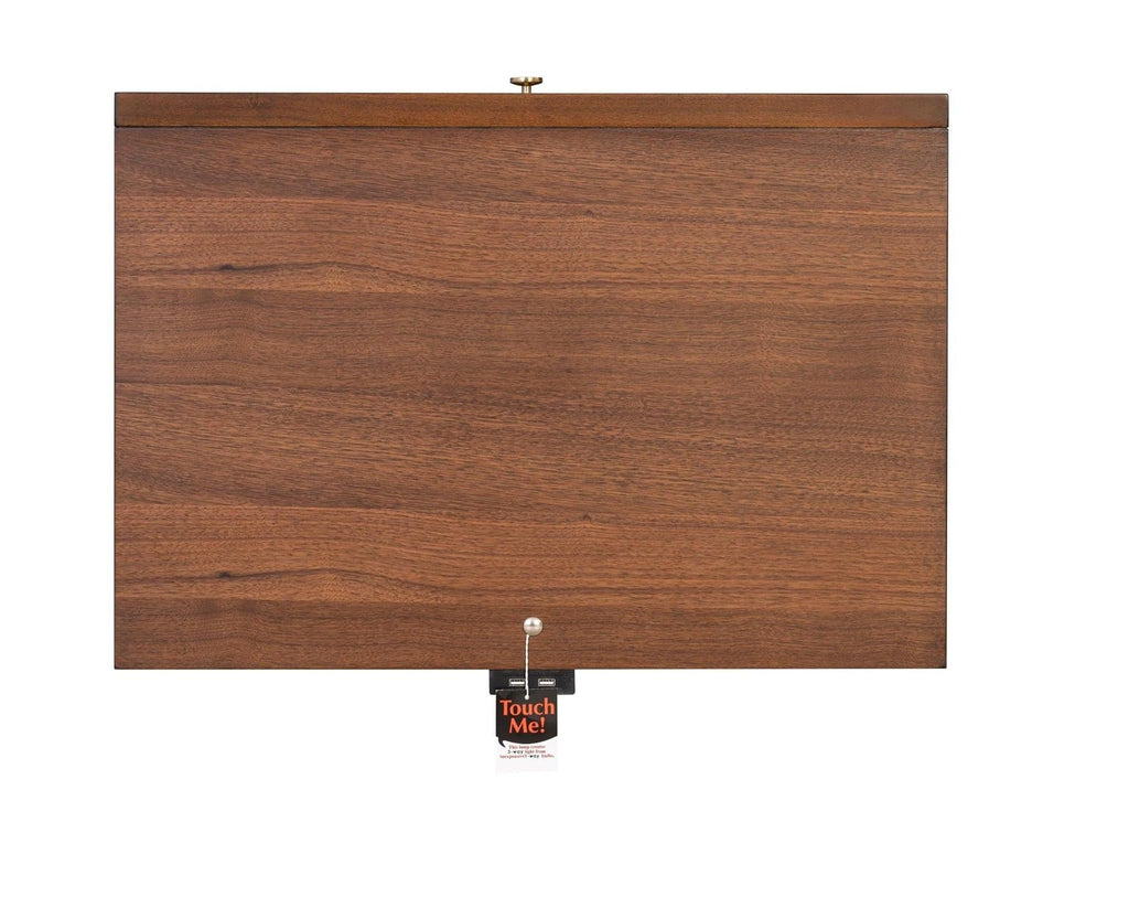 Mid Century Modern Nightstand with USB Port and Gold Legs.