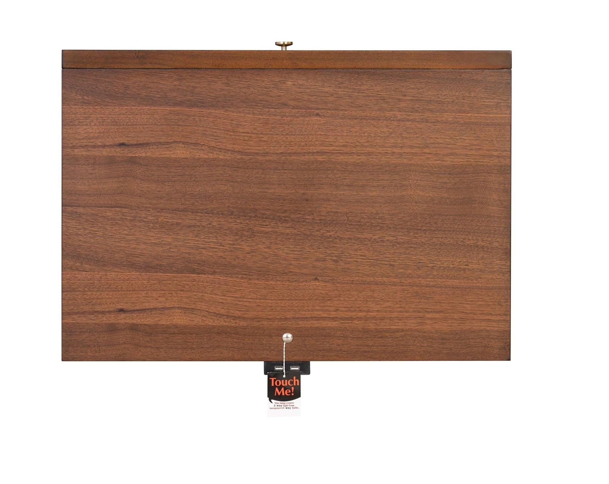 Mid Century Modern Nightstand with USB Port and Gold Legs.