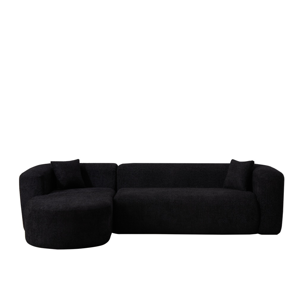 Modular Sectional Sofa with Curved Back & Chenille Fabric.