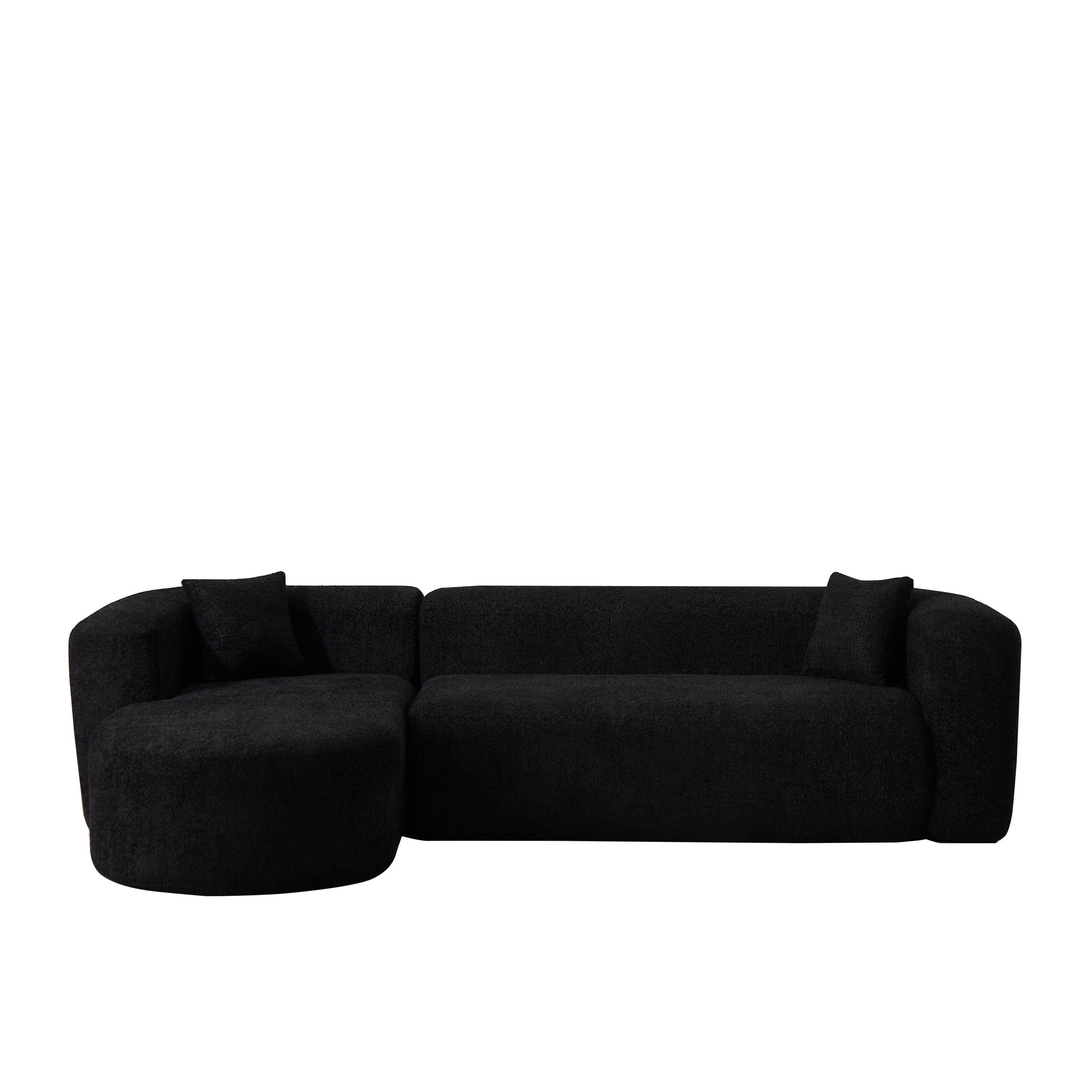 Modular Sectional Sofa with Curved Back & Chenille Fabric.