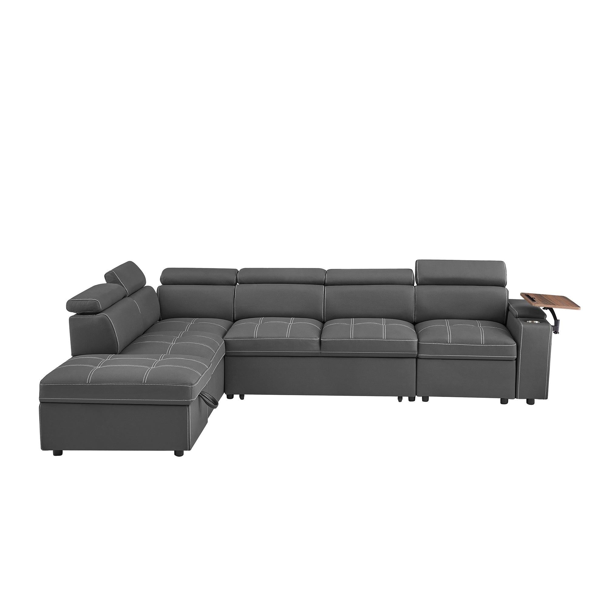 Grey Sectional Sofa with Storage Ottoman for Comfort.