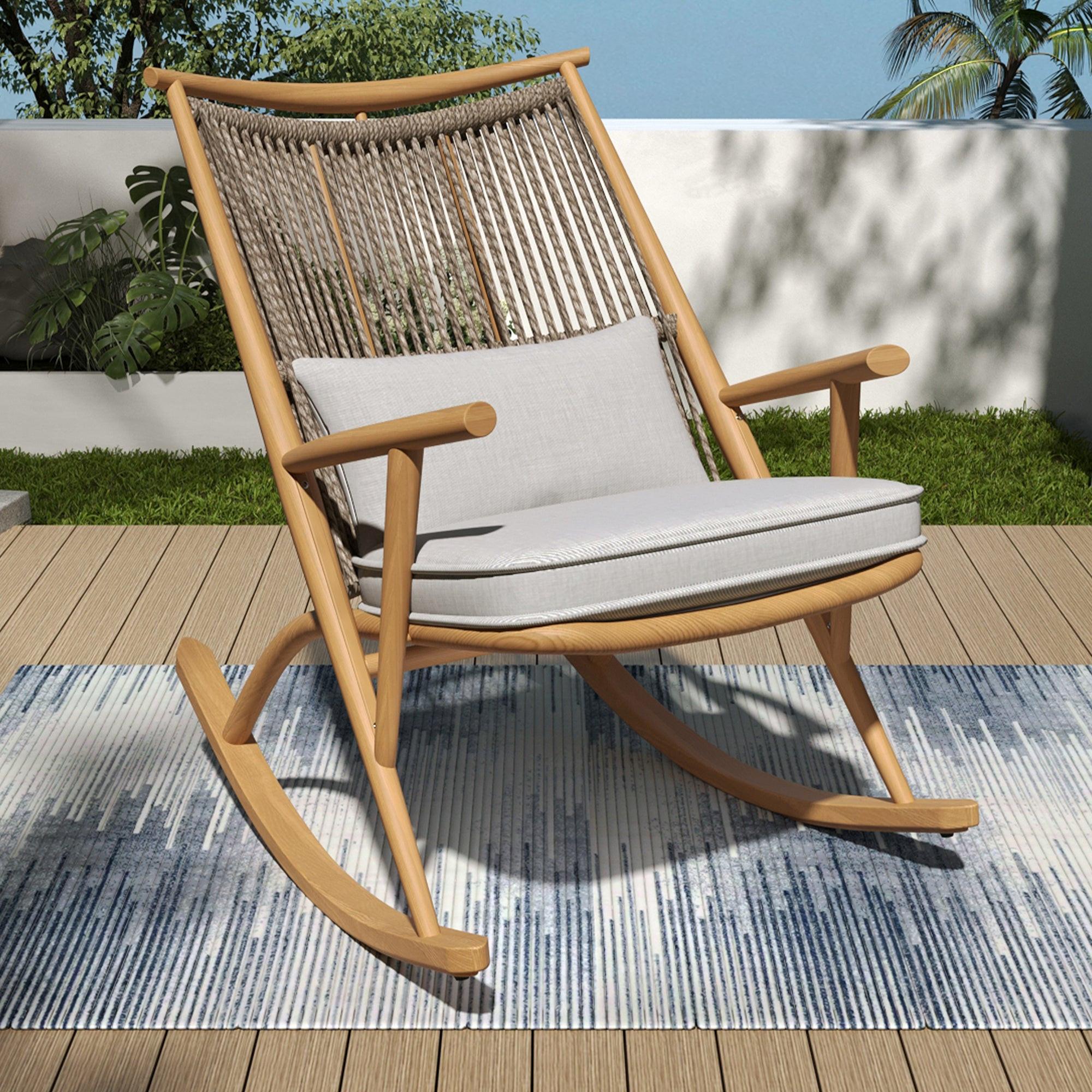 Outdoor Rocking Chair with Iron Frame for Comfort.