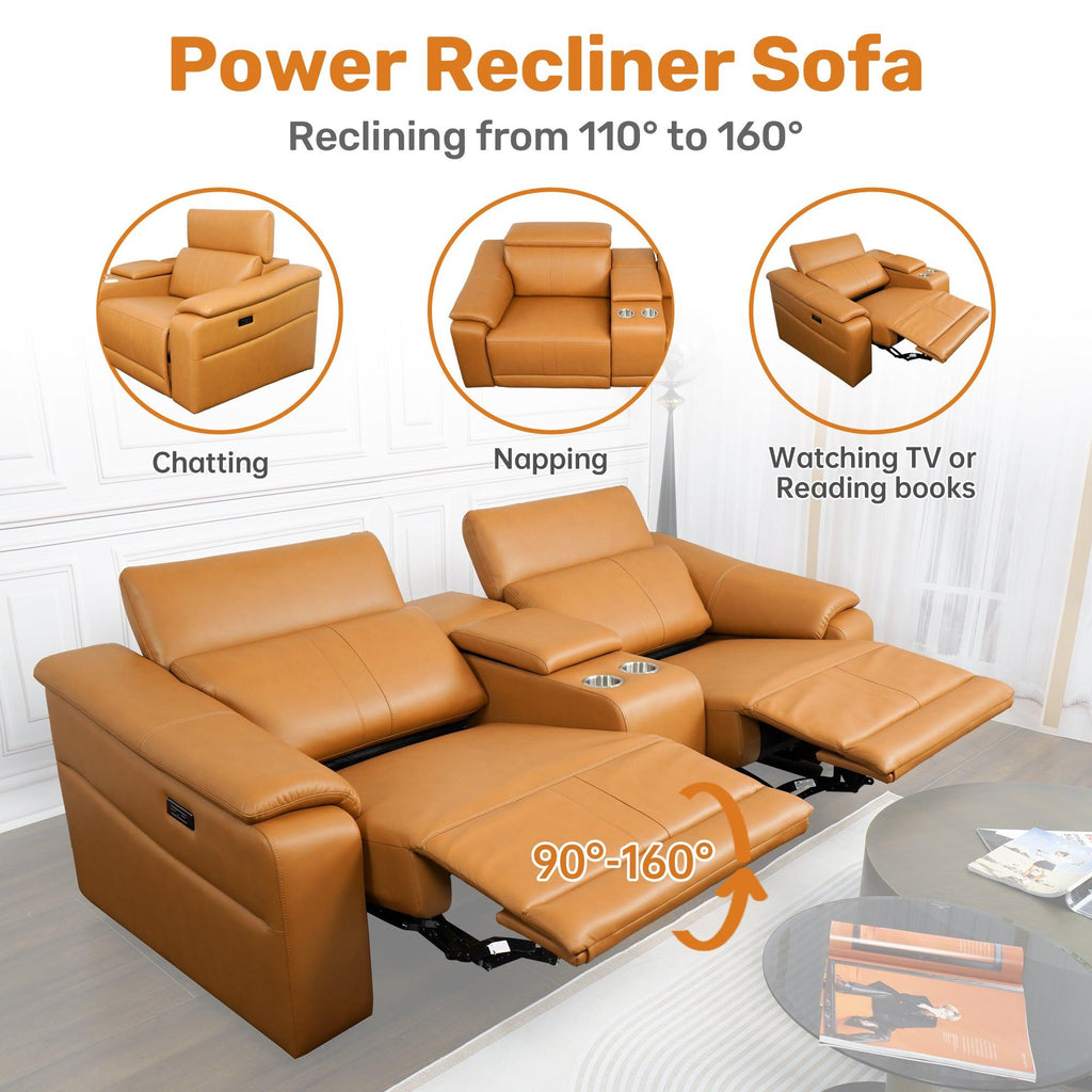3-Piece Modular Leather Sofa with Cup Holders for Comfort.
