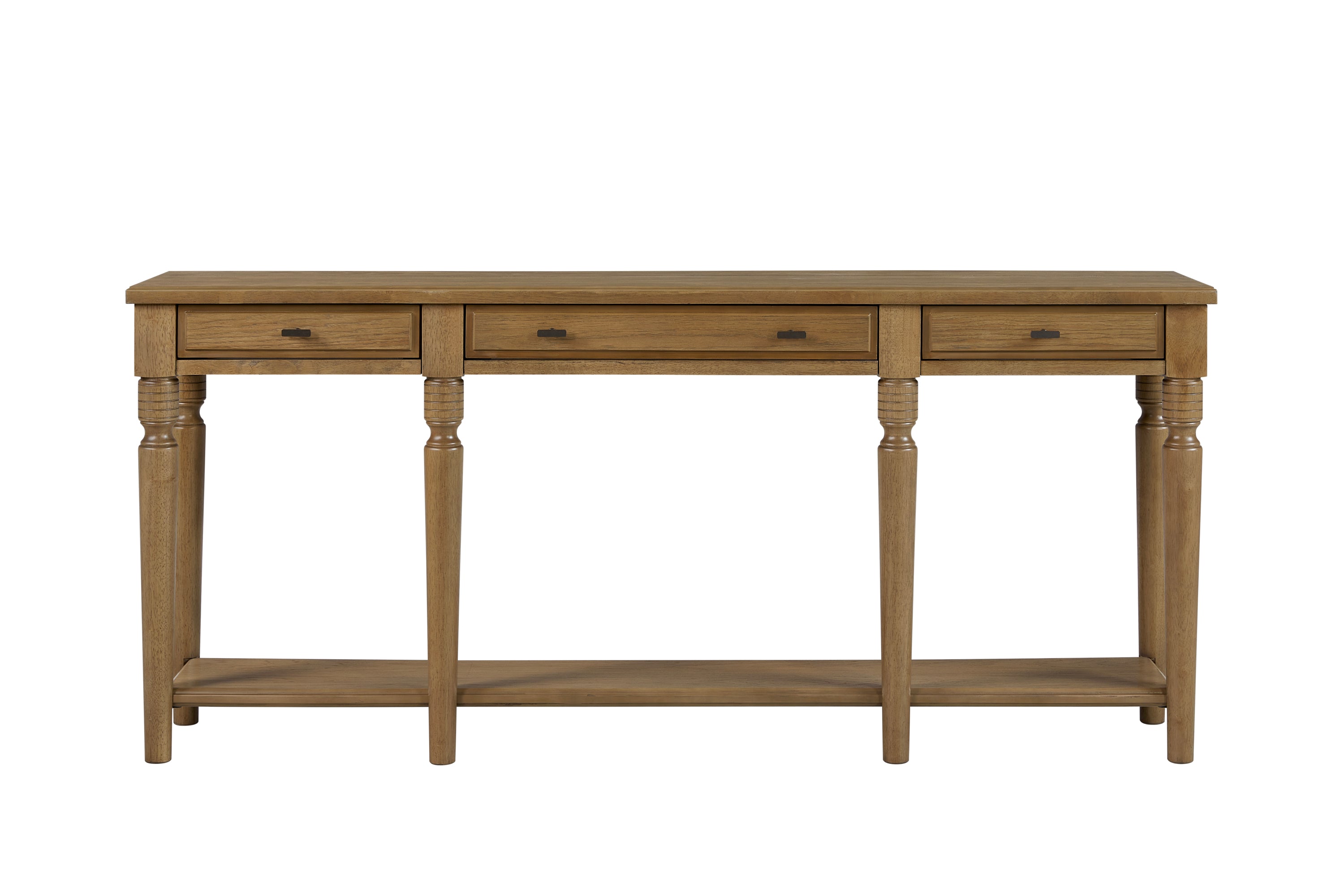 72-Inch Almond Console Table with Drawers and Open Storage Shelf