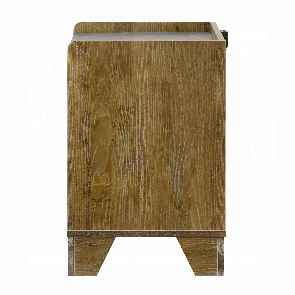 Brown Nightstand LED & USB - Transitional Style side profile highlighting wood grain finish and sturdy construction.