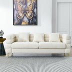 81-Inch Ivory Teddy Fabric 3-Seater Sectional Sofa