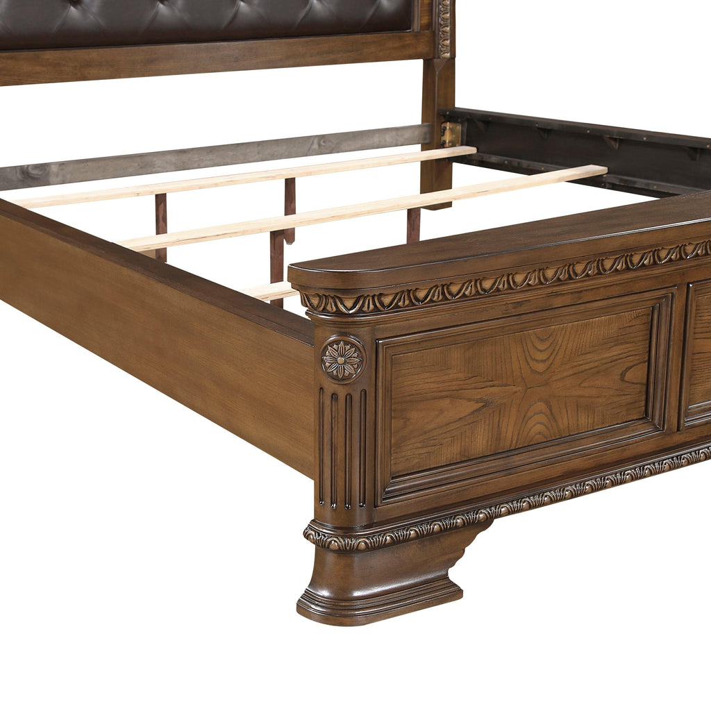 Elegant Queen Bed with Upholstered Headboard.