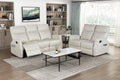 Contemporary 2pc Beige Faux Leather Reclining Sofa and Loveseat Set
