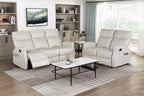 Contemporary 2pc Beige Faux Leather Reclining Sofa and Loveseat Set
