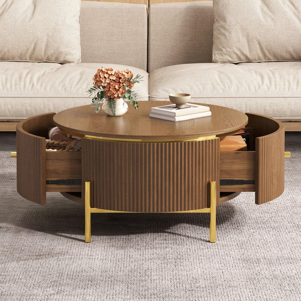 Modern Round Coffee Table with Storage Drawers.