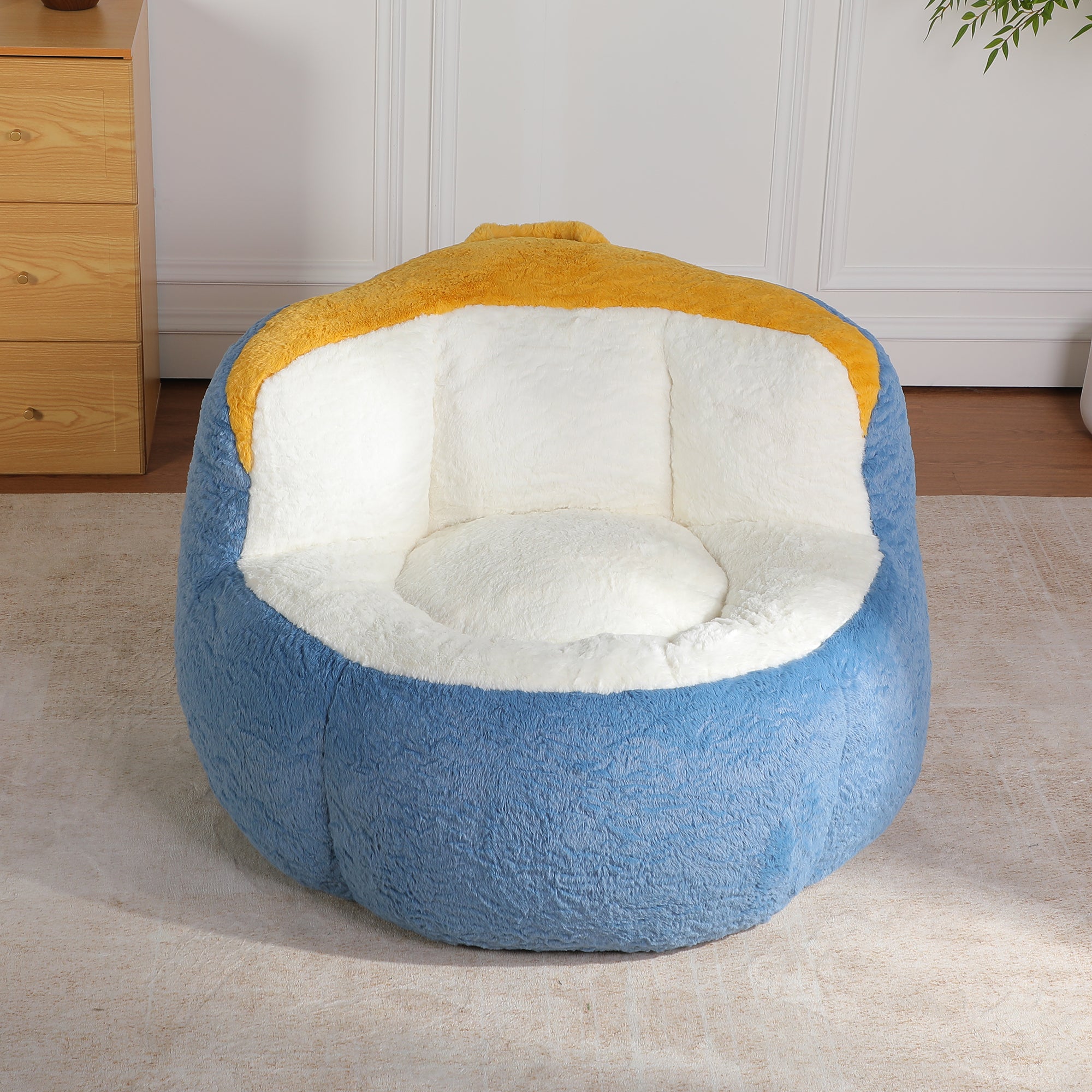 Multicolor Faux Fur Oversized Bean Bag Lounger with Shredded Foam