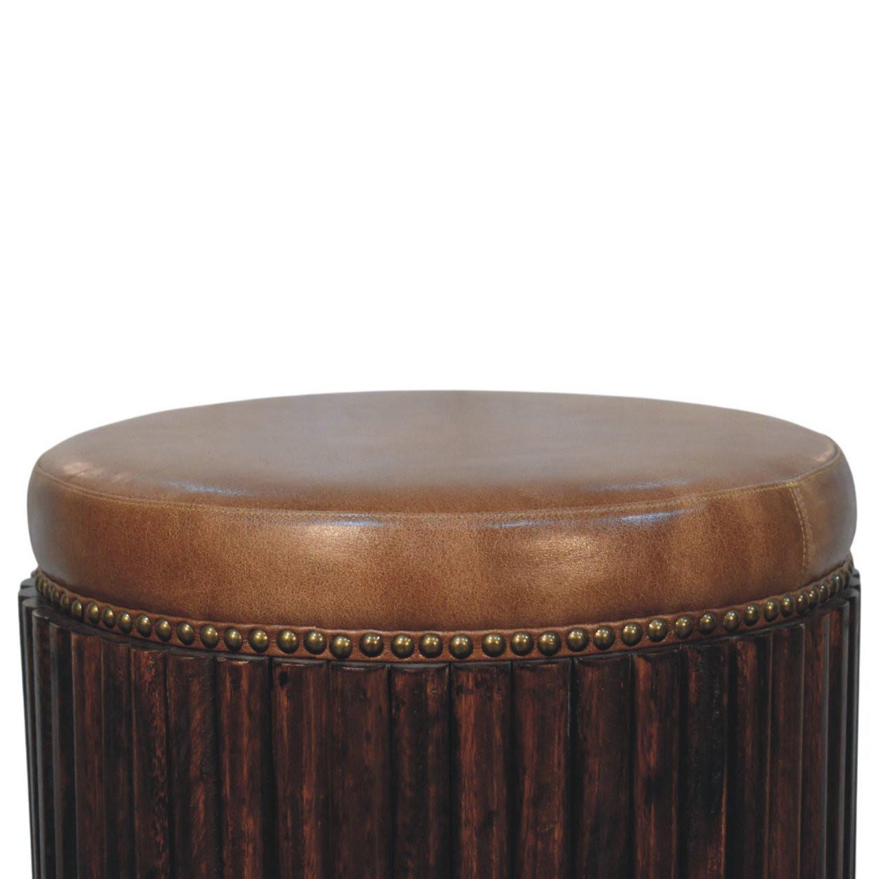 Solid Wood Leather Accent Stool for Modern Bedrooms.