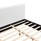 White Boucle Upholstered Bed - King Size with Solid Wood Frame.