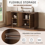 4-door cabinet with adjustable inner partitions, offering flexible storage for books, ornaments, and baskets.