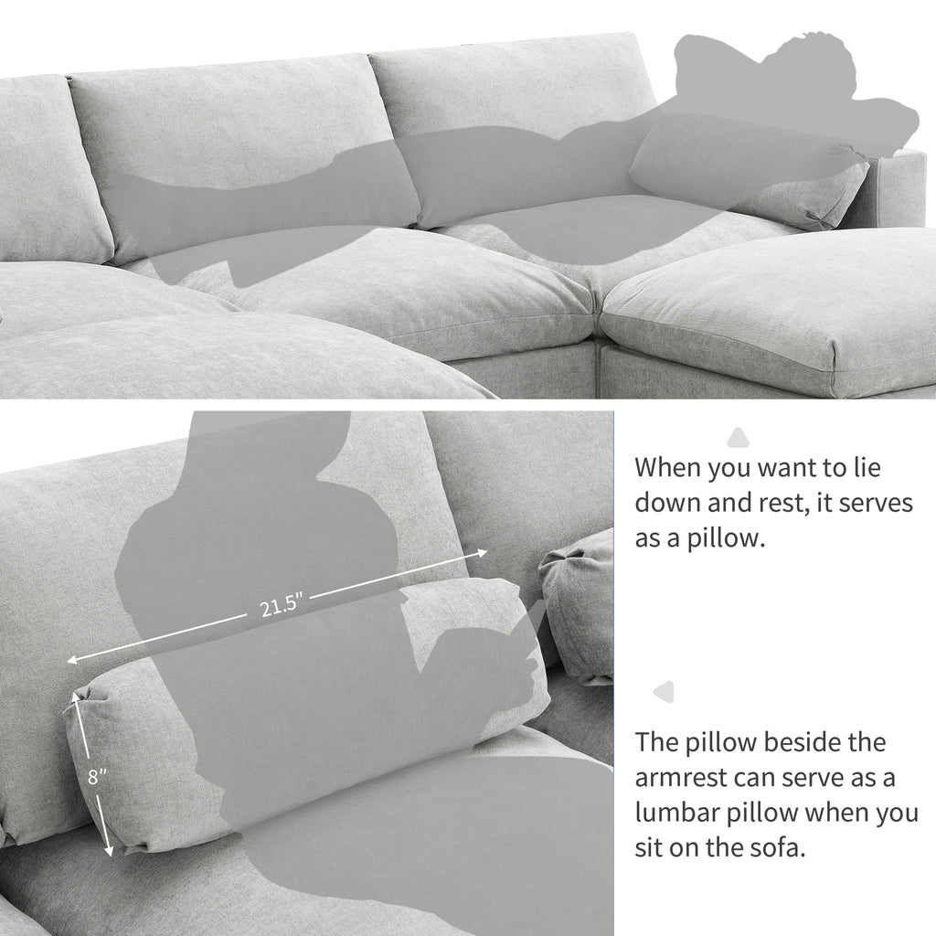 Chenille Modular Sofa - U-Shaped Couch with Storage includes multifunctional pillows for lumbar support or use as headrests when lying down.