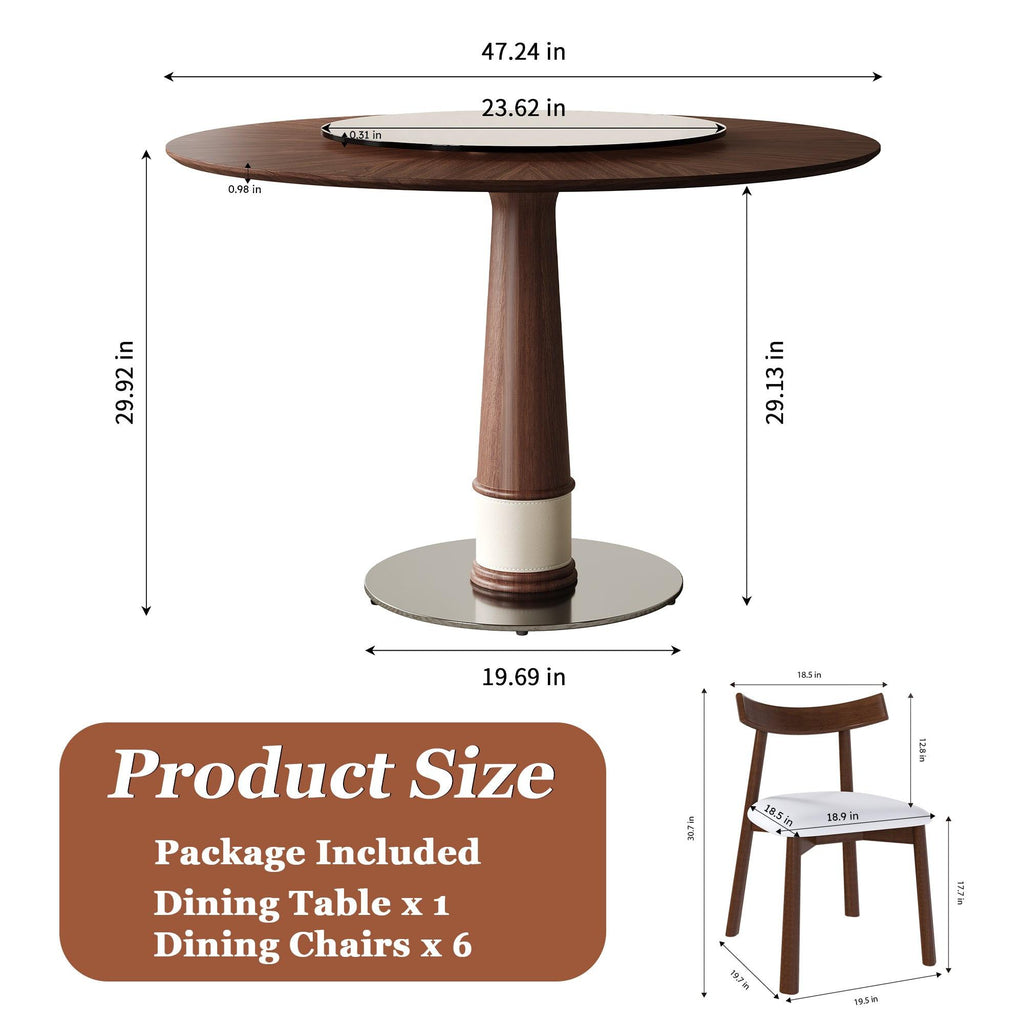 47 Inch Solid Wood Dining Table Set for 6.