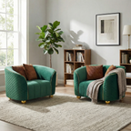 Retro Green Armchair with Gold Trim for Stylish Living Room.