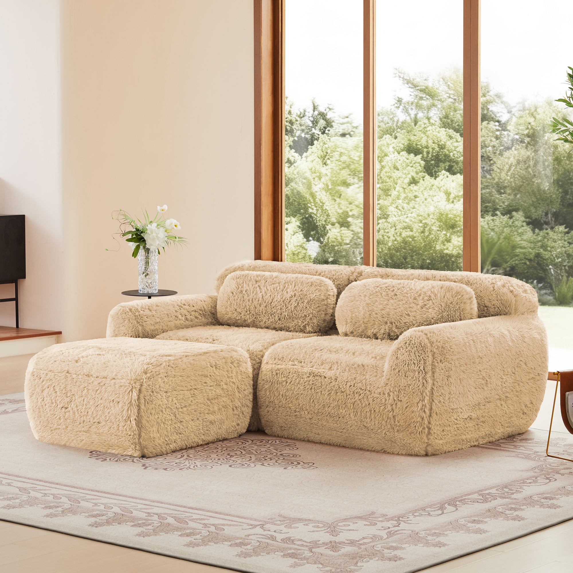 Plush L-shaped modular sofa with ergonomic back cushions and chaise, no assembly required, ideal for modern interiors.