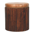 Solid Wood Leather Accent Stool for Modern Bedrooms.