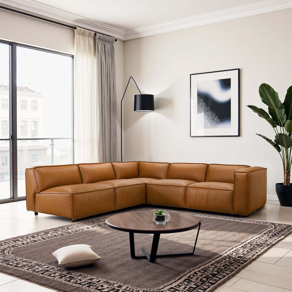 Findlay Mid Century Modern Vegan Leather Sectional Sofa.