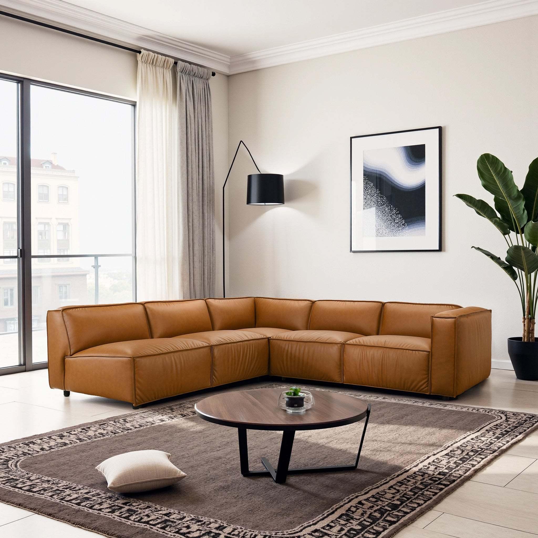 Findlay Mid Century Modern Vegan Leather Sectional Sofa.