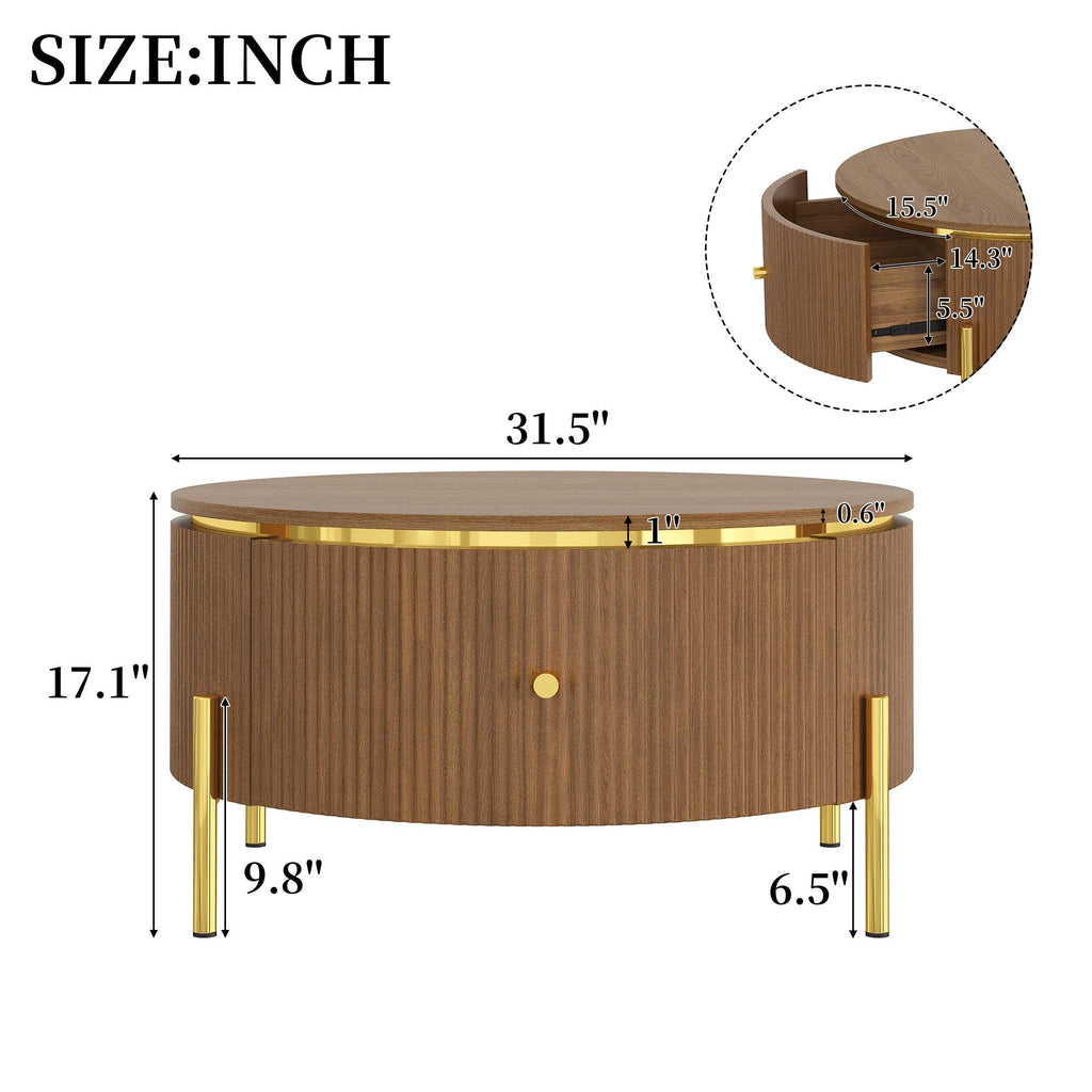 Modern Round Coffee Table with Storage Drawers.