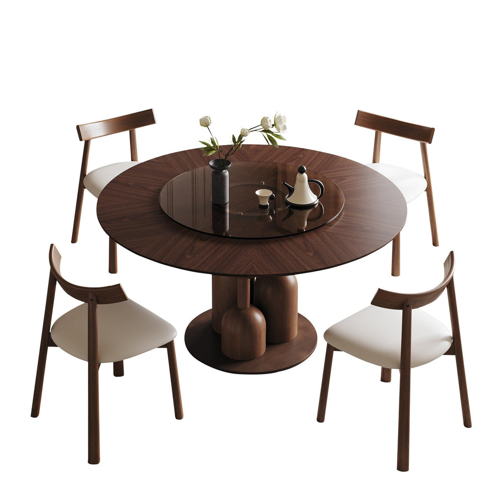 Wabi-Sabi Oak Round Table Set with 4 Chairs & Lazy Susan.