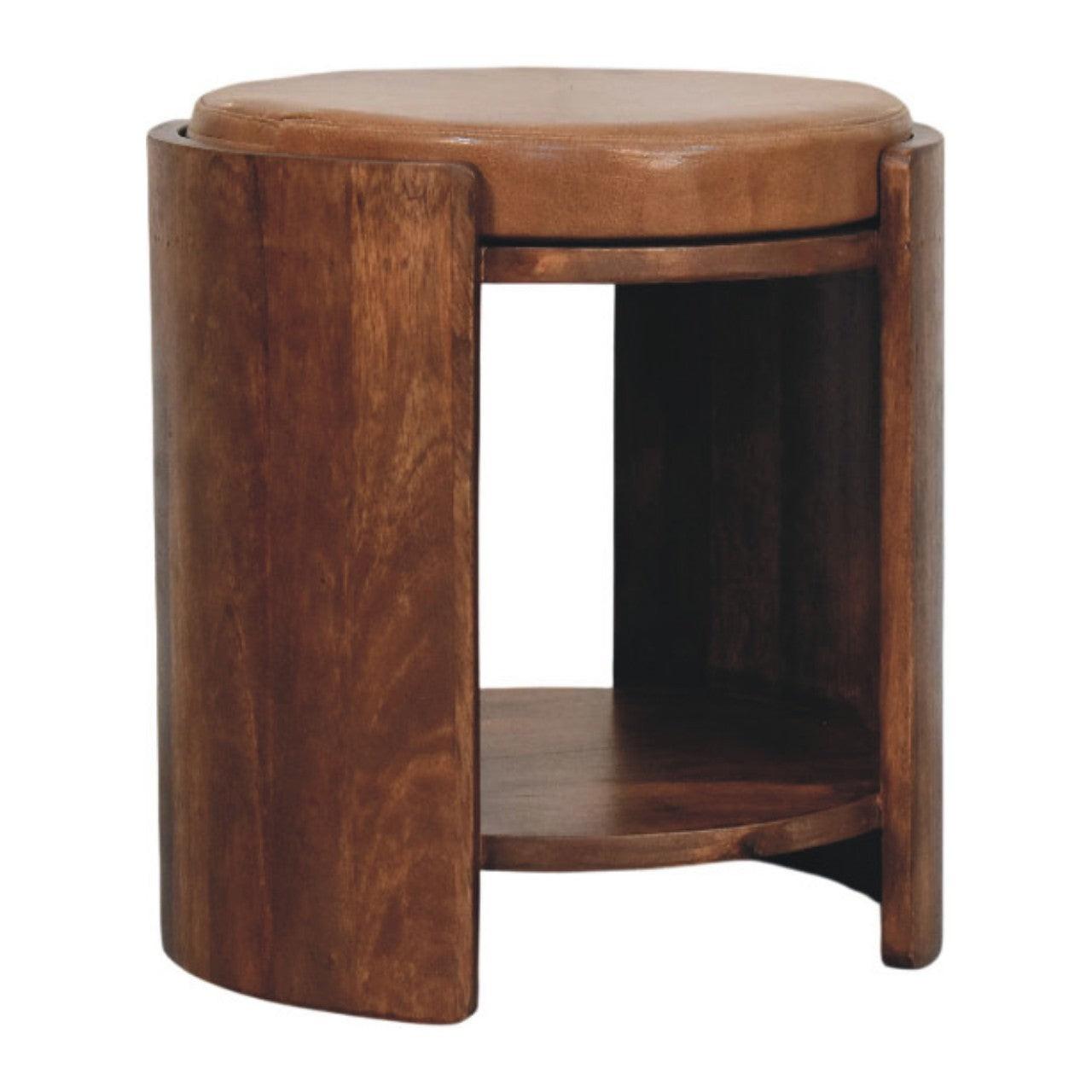 Savoy Leather Stool - Artisan Crafted Solid Wood.