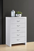 Moreland 5-Drawer White Wood Chest with Crystal-Style Handles