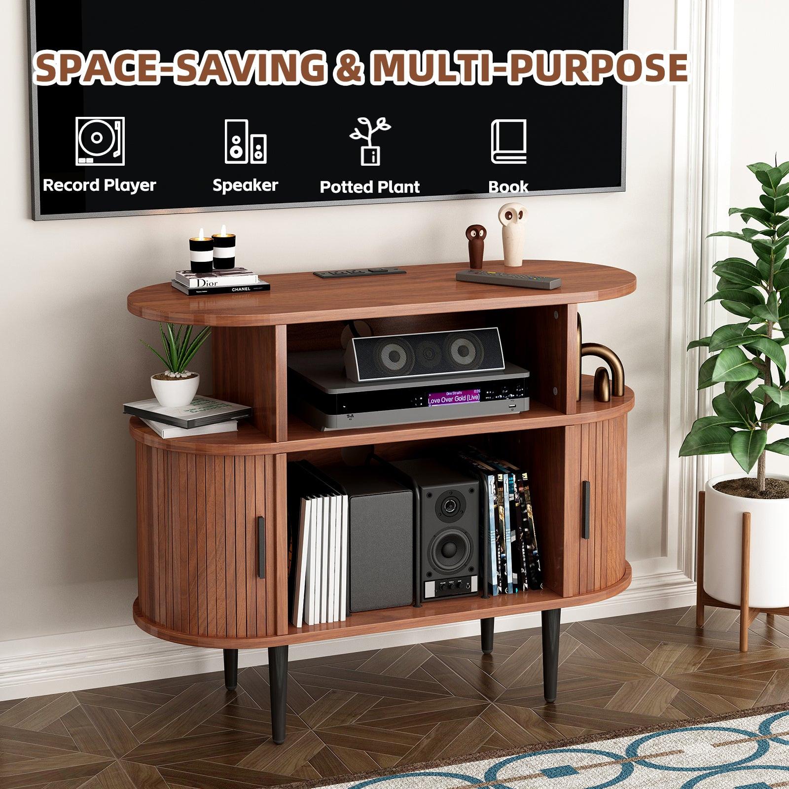 Mid Century Modern Record Player Stand with Charging Station.