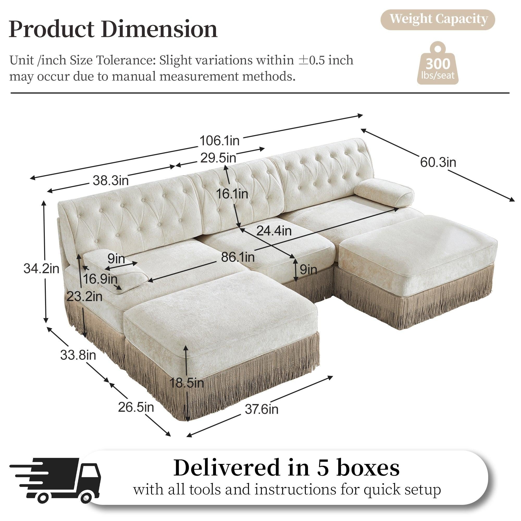 Modular Velvet Chesterfield Sofa for Living Room.