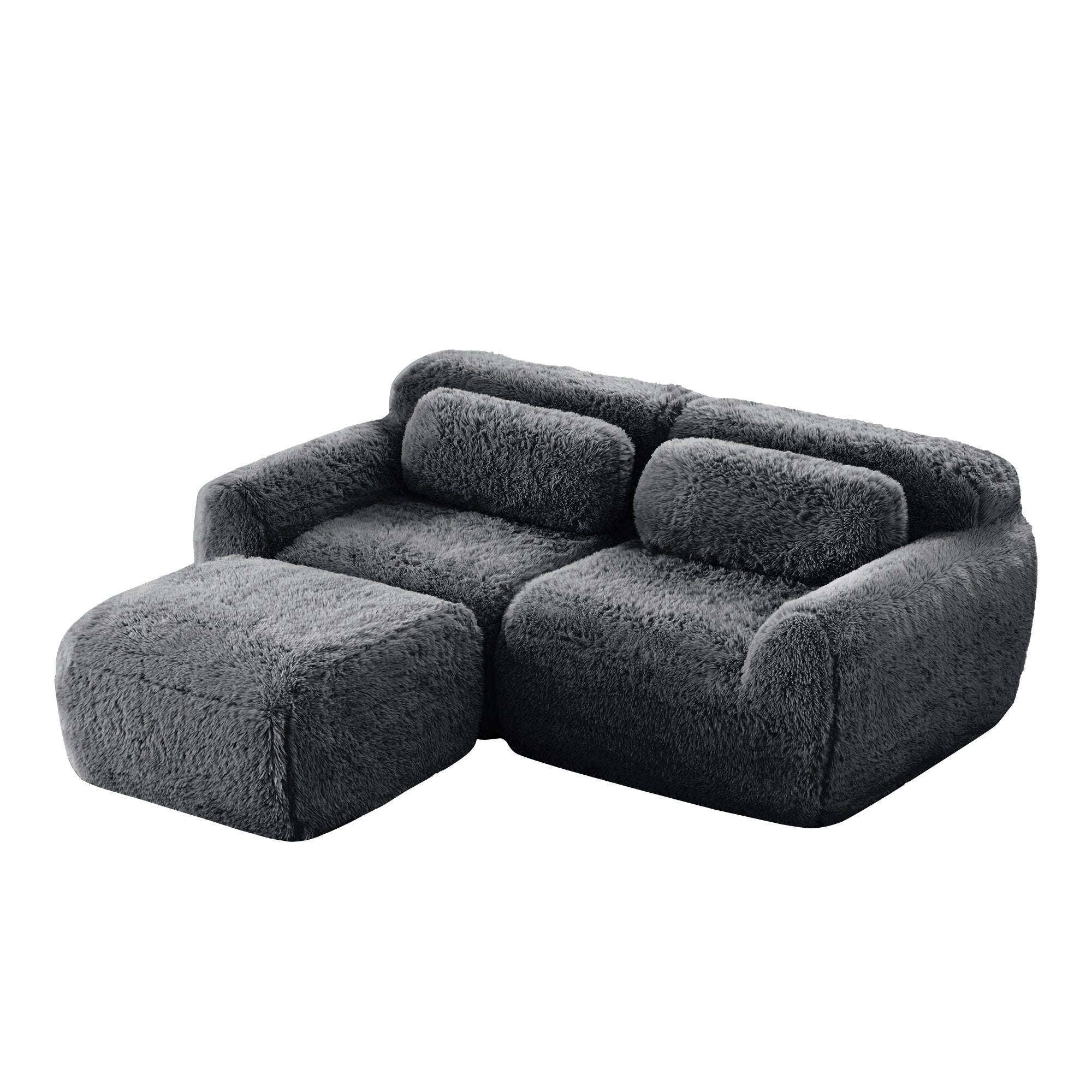 Dark grey L-Shaped Modular Plush Sectional Sofa with chaise, featuring soft ergonomic design and anti-slip base for modern interiors.