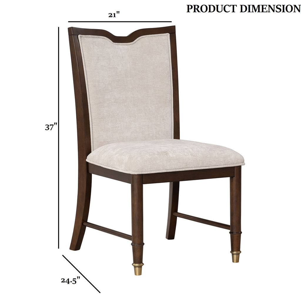 Dimensions of transitional dining chair with upholstered seat: 37 inches tall, 21 inches wide, and 24.5 inches deep.