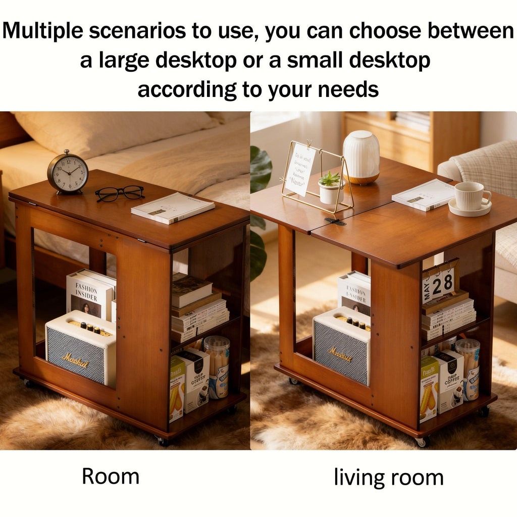 Bamboo Folding Edge Table with Movable Storage.