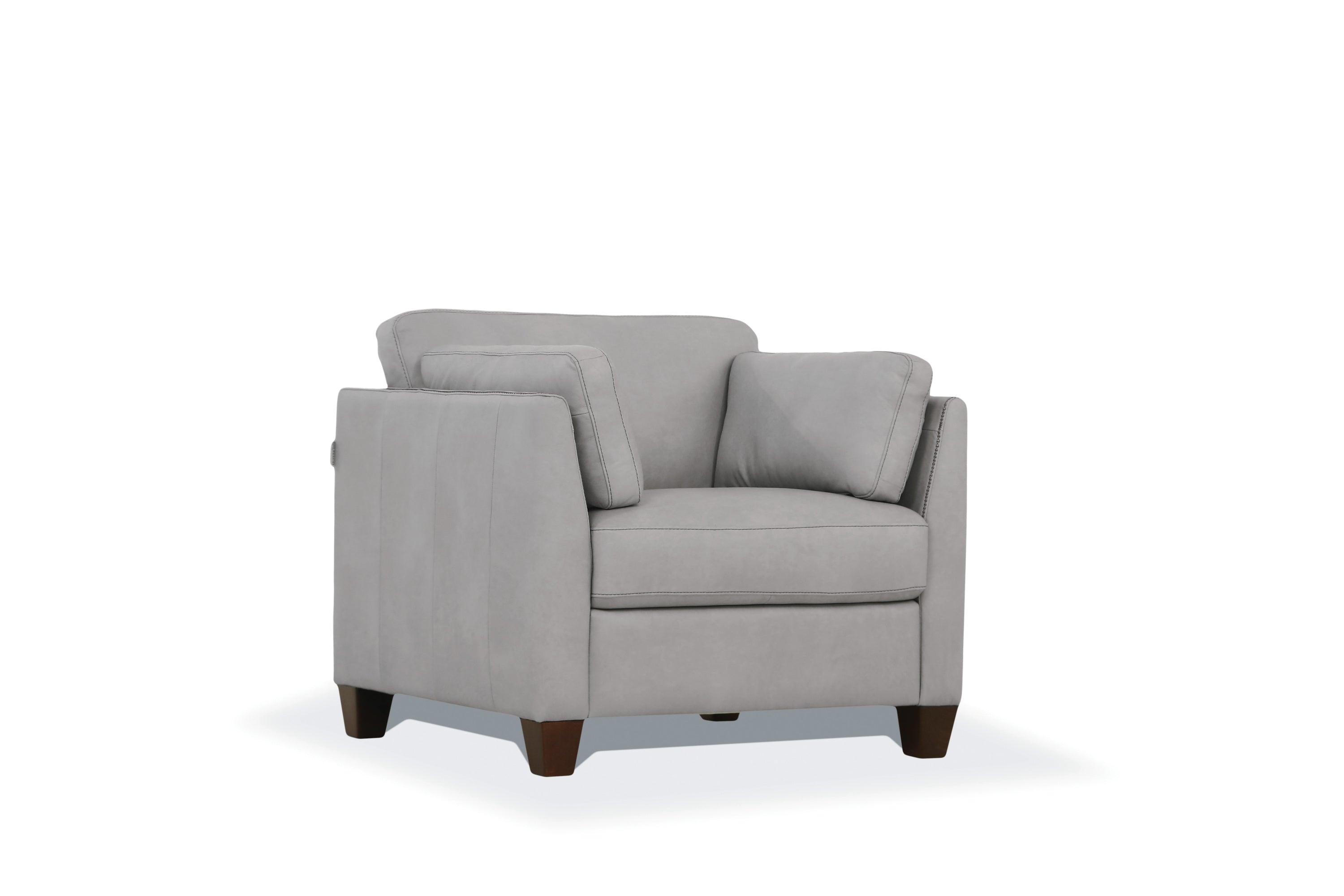 Matias Italian Leather Accent Chair in Dusty White and Grey