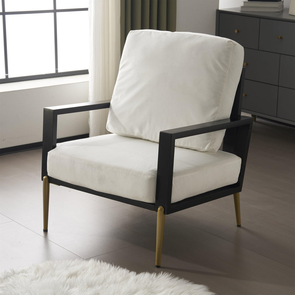 Mid-Century Modern Armchair - White Velvet and Gold Legs.
