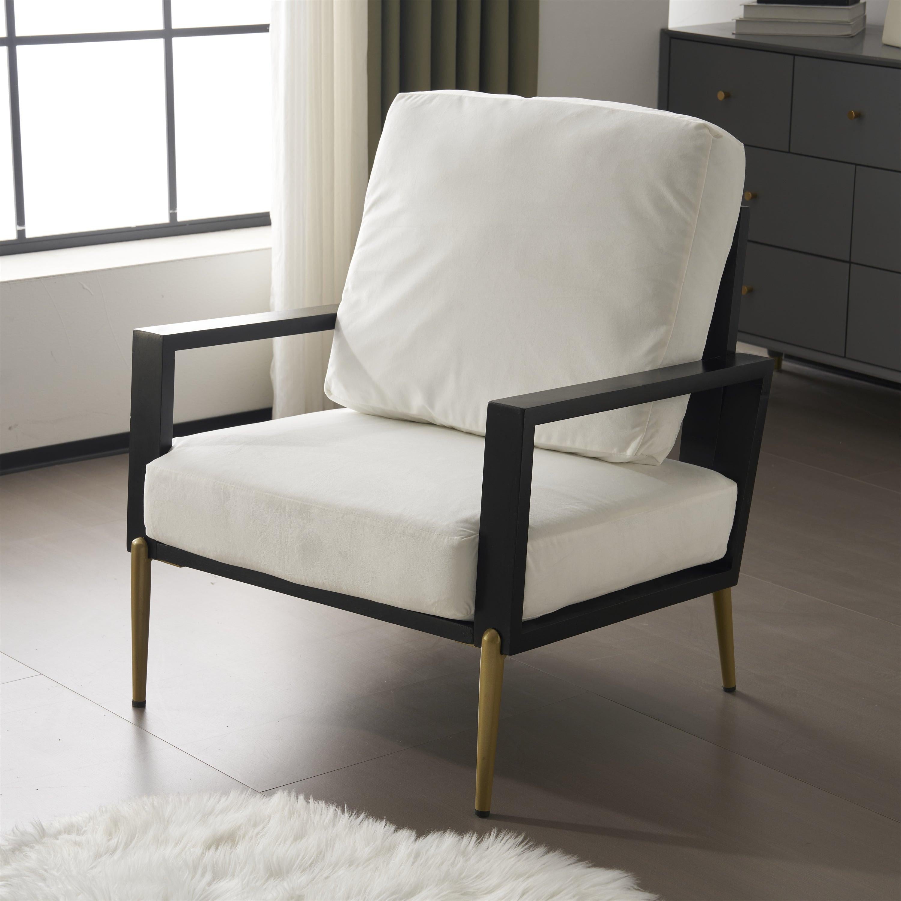 Mid-Century Modern Armchair - White Velvet and Gold Legs.