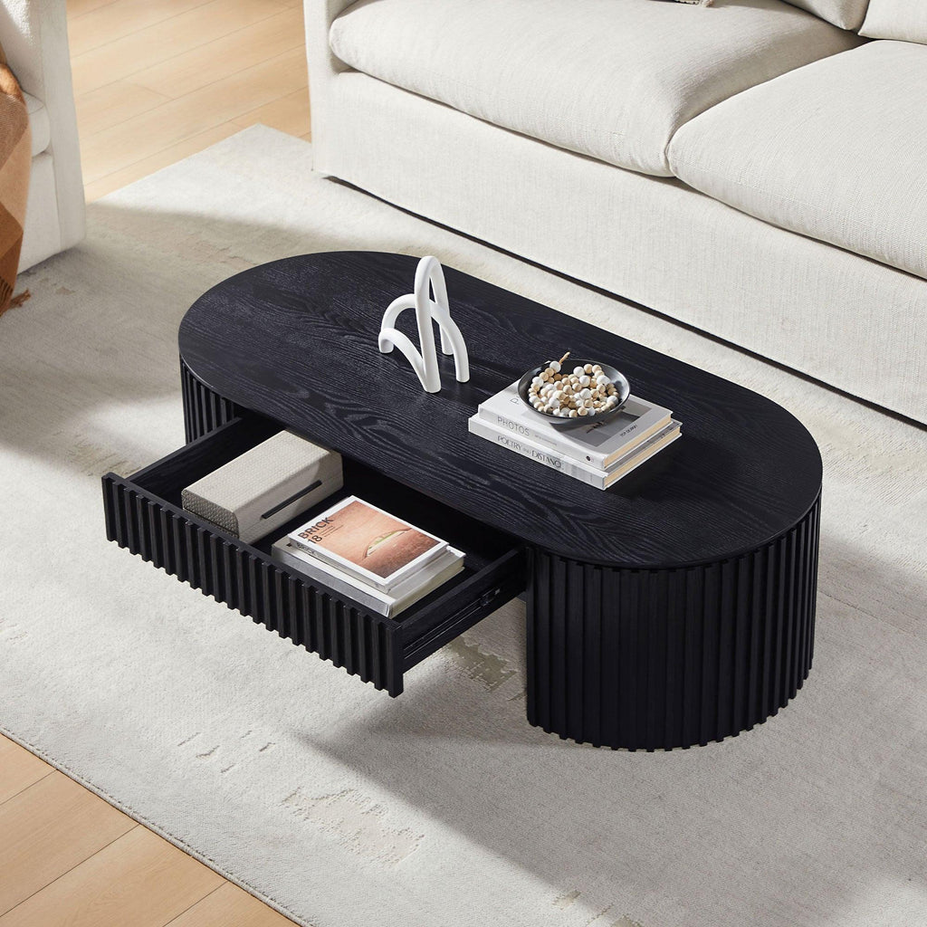 51.18'' Oval Coffee Table with Drawer for Modern Living Room.