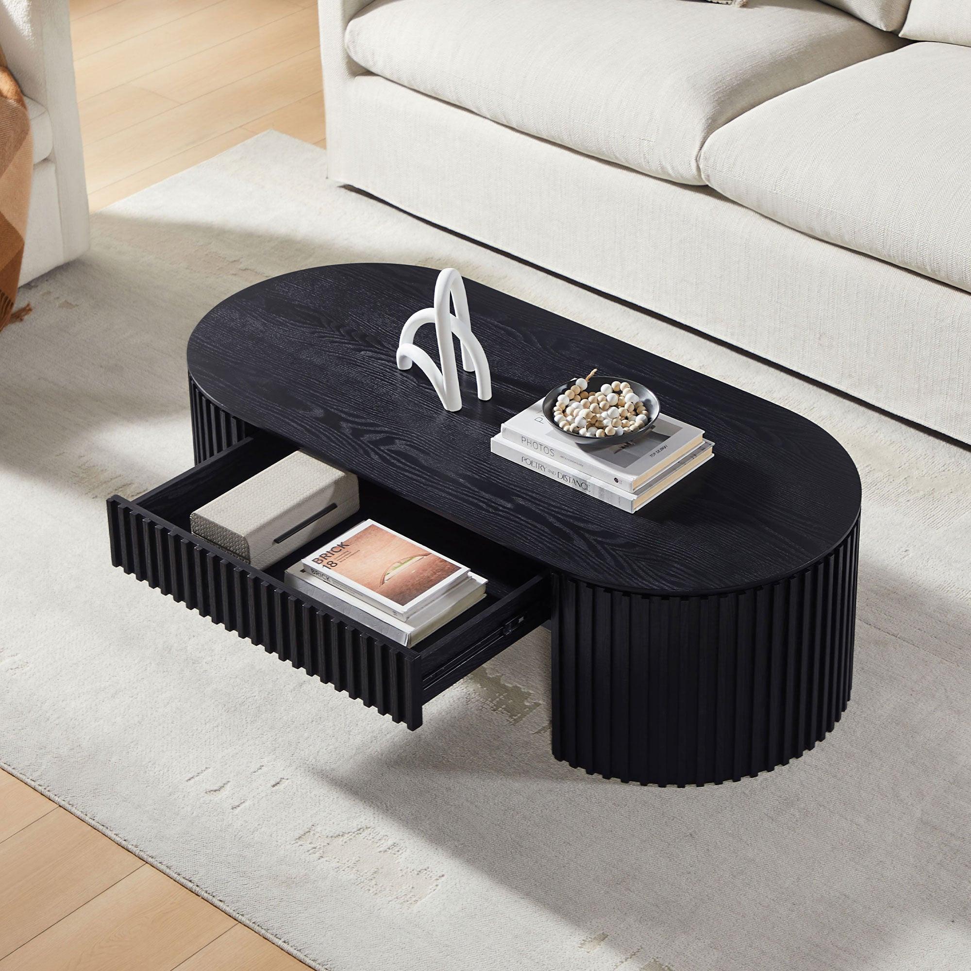 51.18'' Oval Coffee Table with Drawer for Modern Living Room.