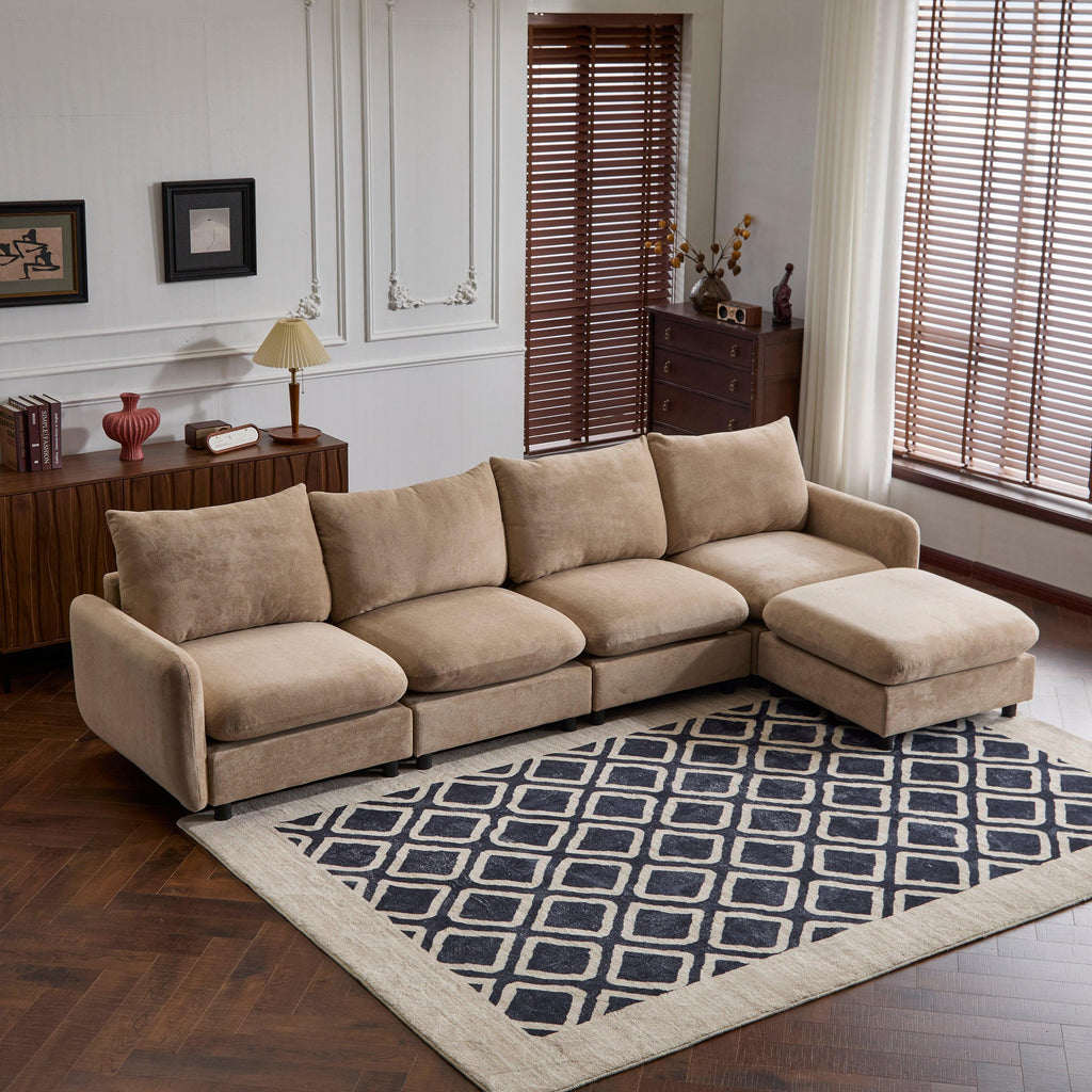 130 in. Oversize Modular Sectional Velvet Sofa with Ottoman.