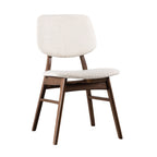 Stylish mid-century dining chair featuring angled wooden legs and a cushioned beige seat, perfect for elegant dining spaces.