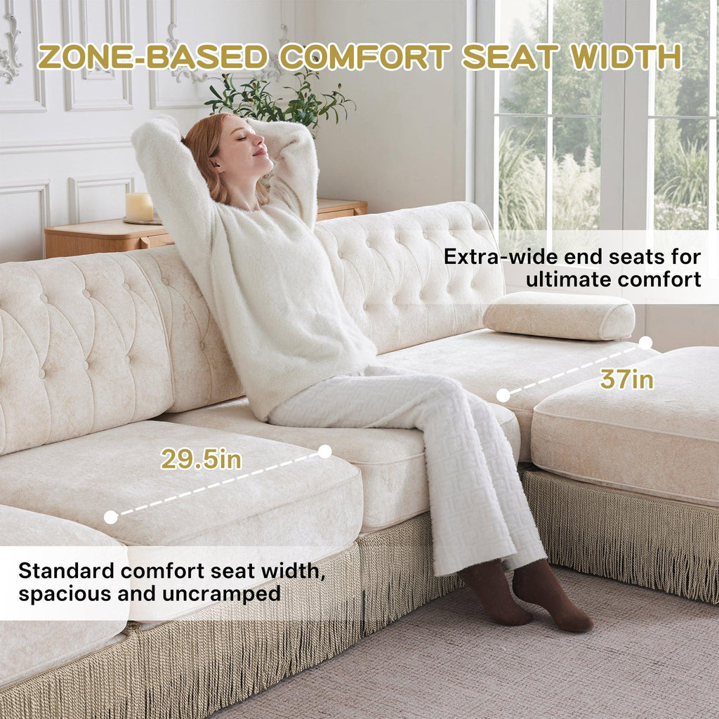 Modular Chesterfield Style Sofa with Tassel Skirt.