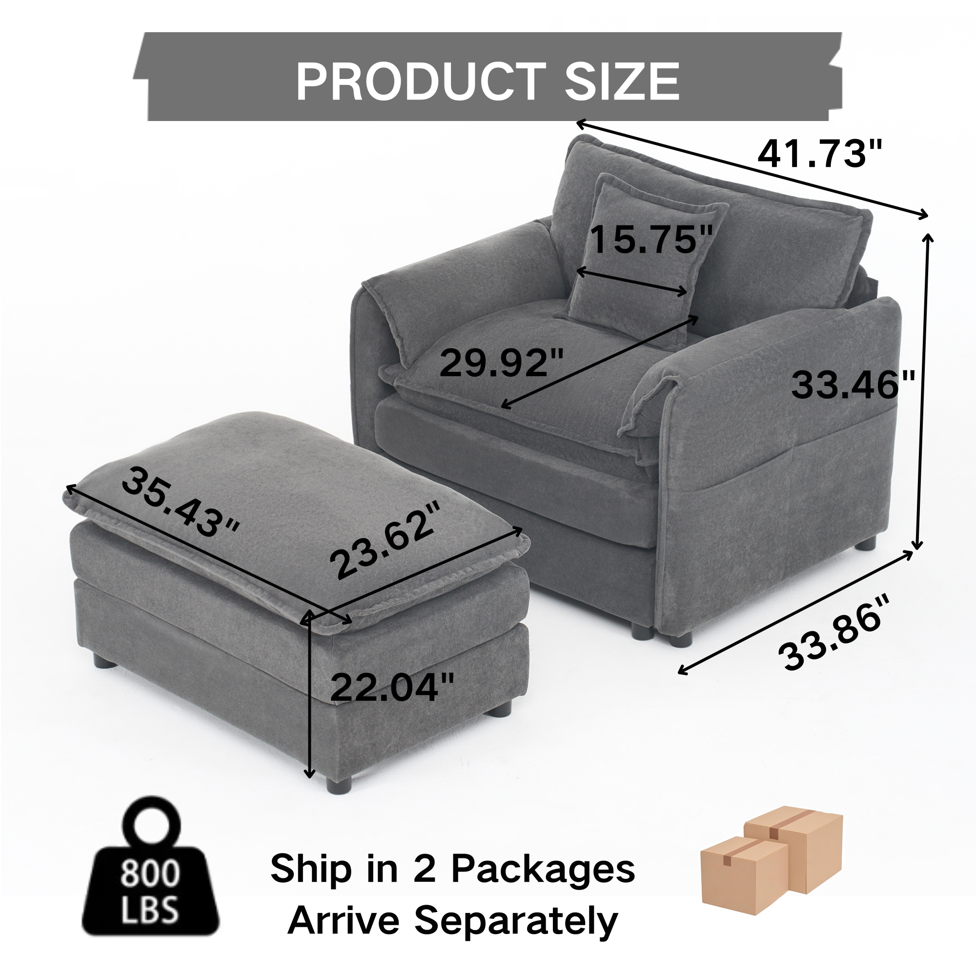 Chenille Recliner Chair with Movable Ottoman for Comfort.