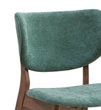 Close-up of padded green backrest on walnut dining chair, highlighting comfort and style in the 5-piece walnut dining set.