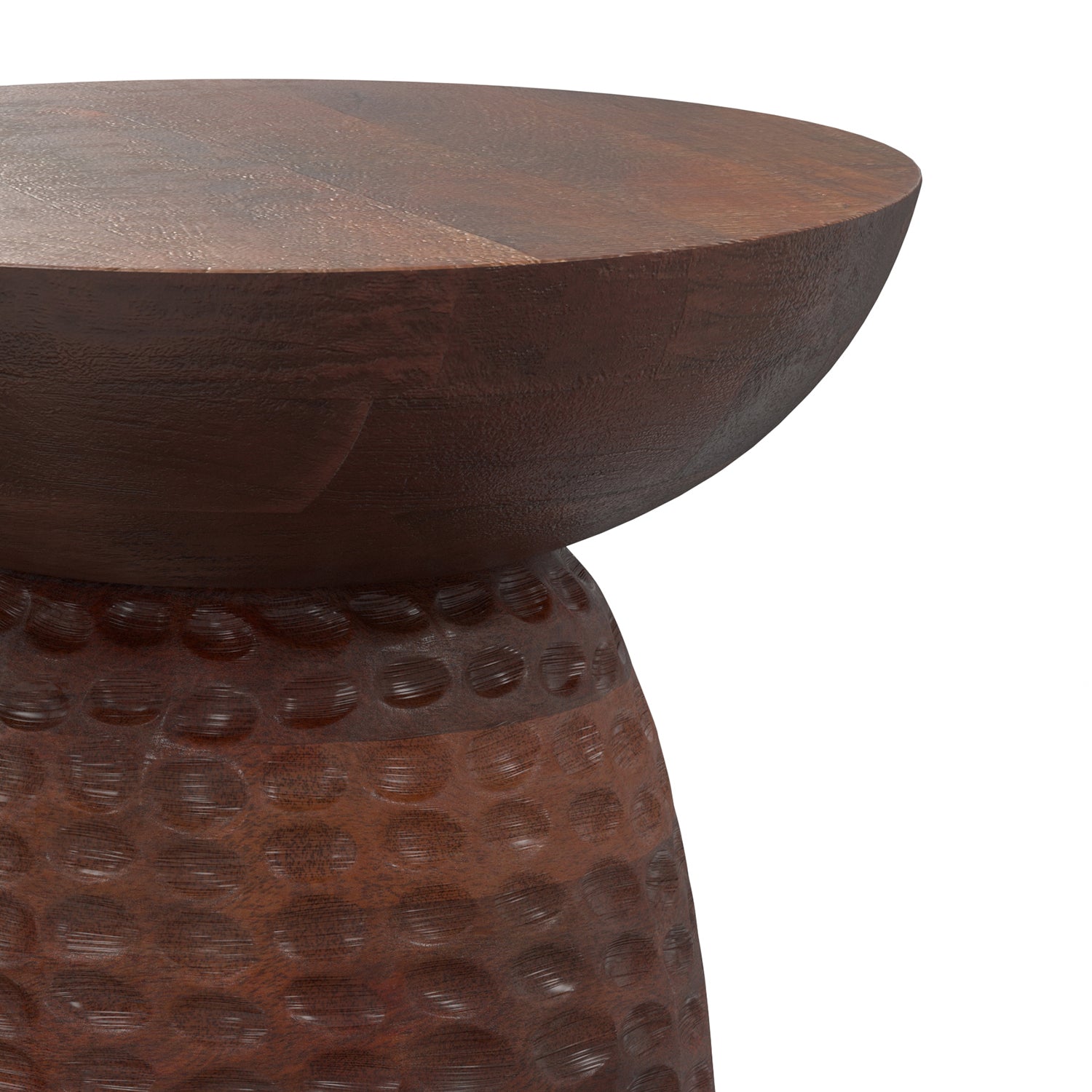 Top section of Boyd 16 inch Mango Wood Accent Table featuring smooth, durable round surface with rich wood grain.